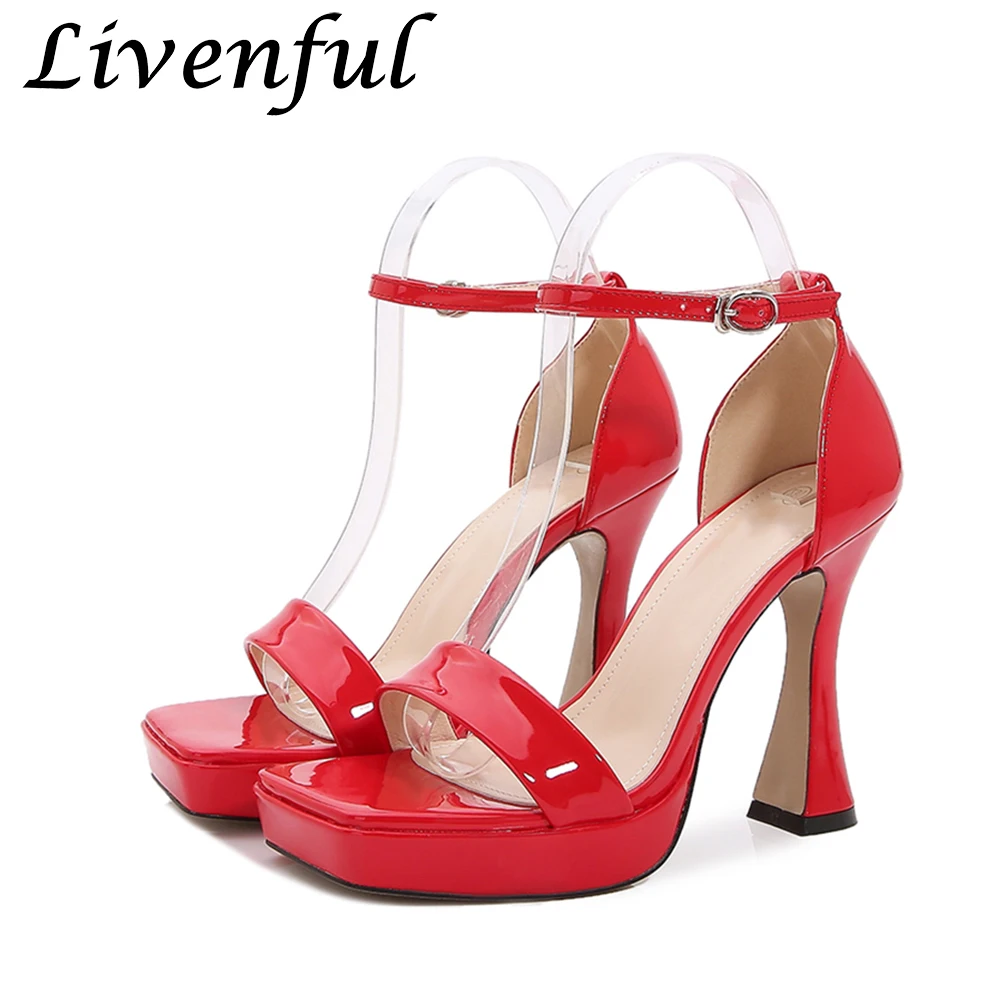 

Newly Women 11cm Extreme High Heels Red Platforms Sandals Ankle Strap Stripper Club Party Model Show Unisex Shoes Plus Size 46