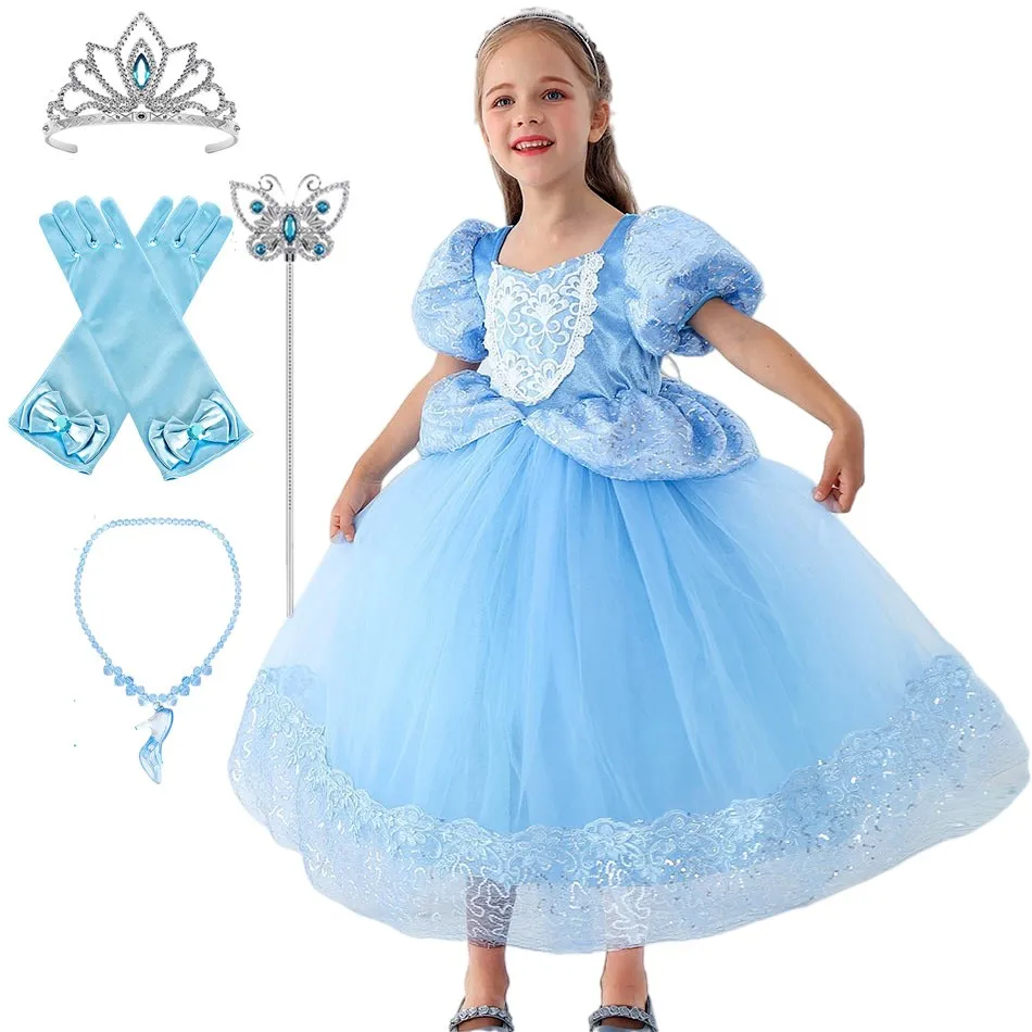 

Childrens Princess Costumes Childrens Cinderella Cosplay Costumes Little Girls Summer Gauze Layered Halloween Party Costumes