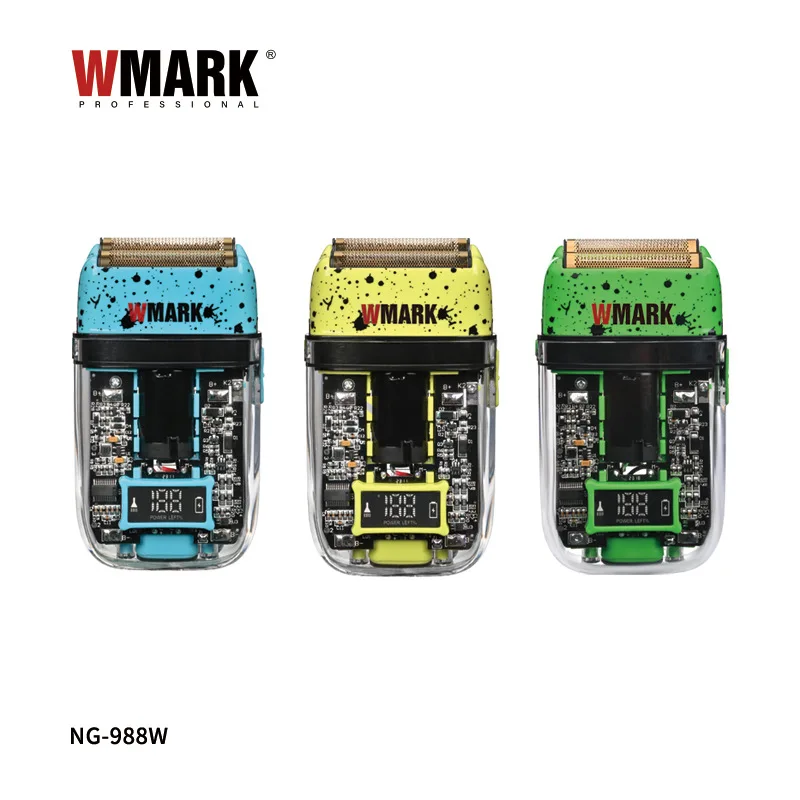

2023 NG-988 Series WMARK Transparent Body Titanium Plated Blade Reciprocating USB Rechargeable Shaver Electric Men's Shaver