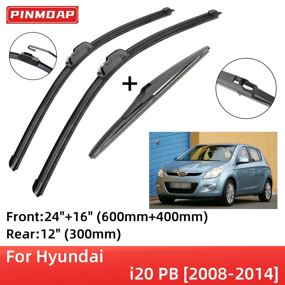 

For Hyundai i20 PB 2008-2014 Front Rear Wiper Blades Brushes Cutter Accessories J Hook 2008 2009 2010 2011 2012 2013 2014