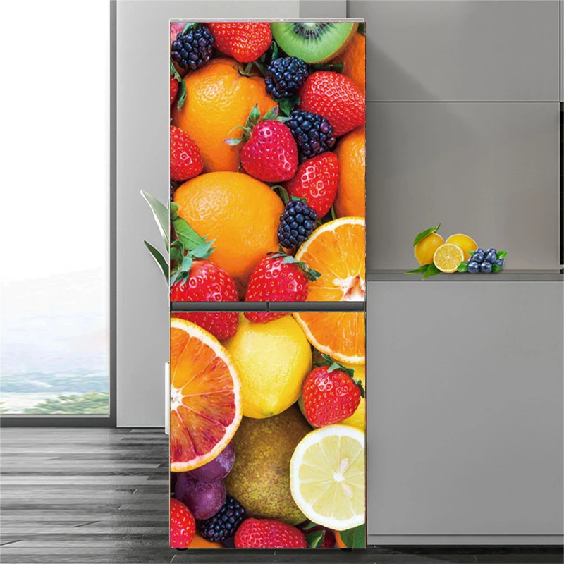 Customized Delicious Fruit Refrigerator Sticker Adhesive Waterproof 3D Wallpaper for Kitchen Closet Fridge Stickers Door Mural images - 6