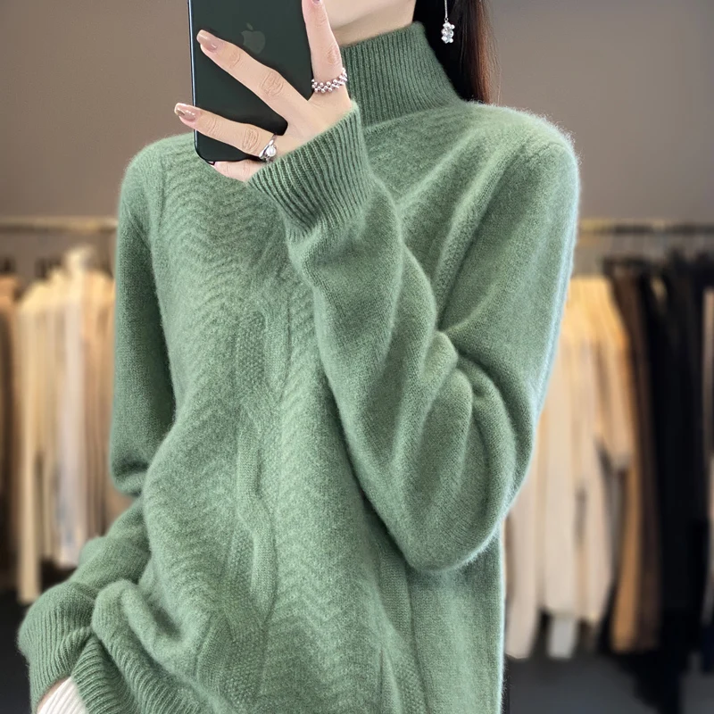 Осень и зима новый женский свитер водолазка толстый пуловер 100% мериносовая