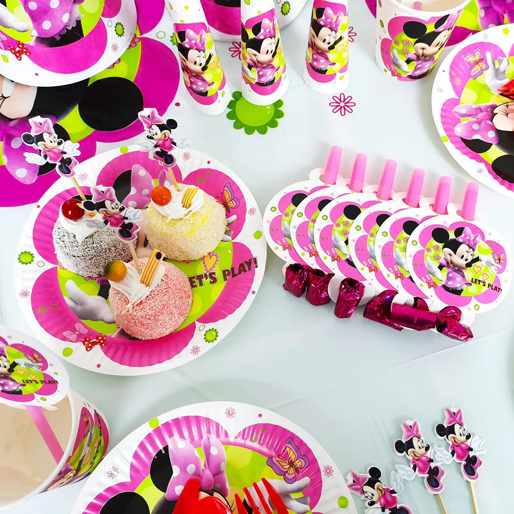 Disney Минни Маус для девочек украшение дня рождения бумажная тарелка чашки баннер