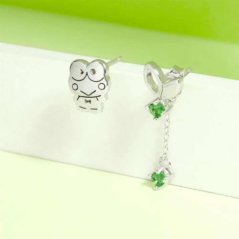 

anime Classic hot selling big eye frog earrings fashion and elegant green leaf gemstone simple style earrings Korean earrings