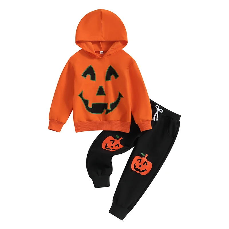 

Детский костюм на Хэллоуин, свитшот с длинным рукавом и капюшоном с принтом тыквы/скелета, длинные штаны, комплект из 2 предметов