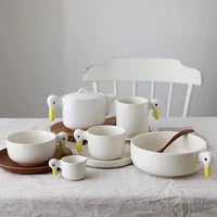 white duck ceramic plates tableware hand made duckling tableware teapot coffee cup mug dessert dishes dinnerware set