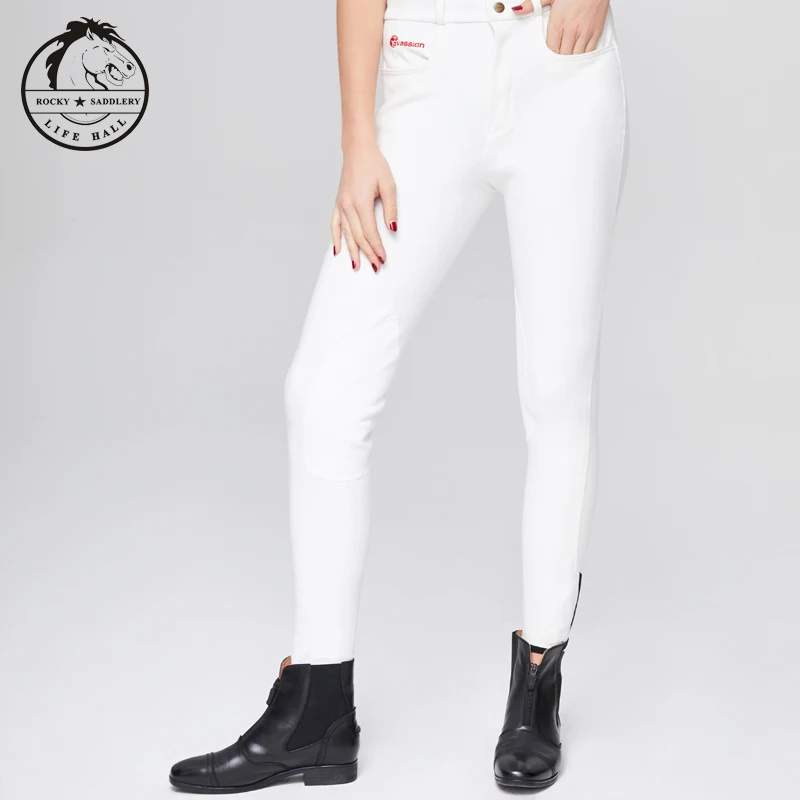 black Rise Knee Patch Performance Tight Breeches embroidery logo anti-wear white pants horse riding safe protection trousers