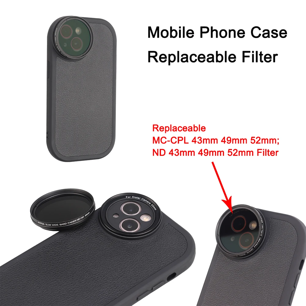 Mobile Phone Case Replaceable Filter For Iphone 11 12 13 14 Pro Max Phone Case With 43mm Interface Filter Ring MC-CPL ND Filter