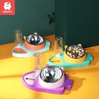 kimpets 3 in1 cat bowl drinking water slow food bowls multifunctional double bowl anti overturning protection neck pet supplies