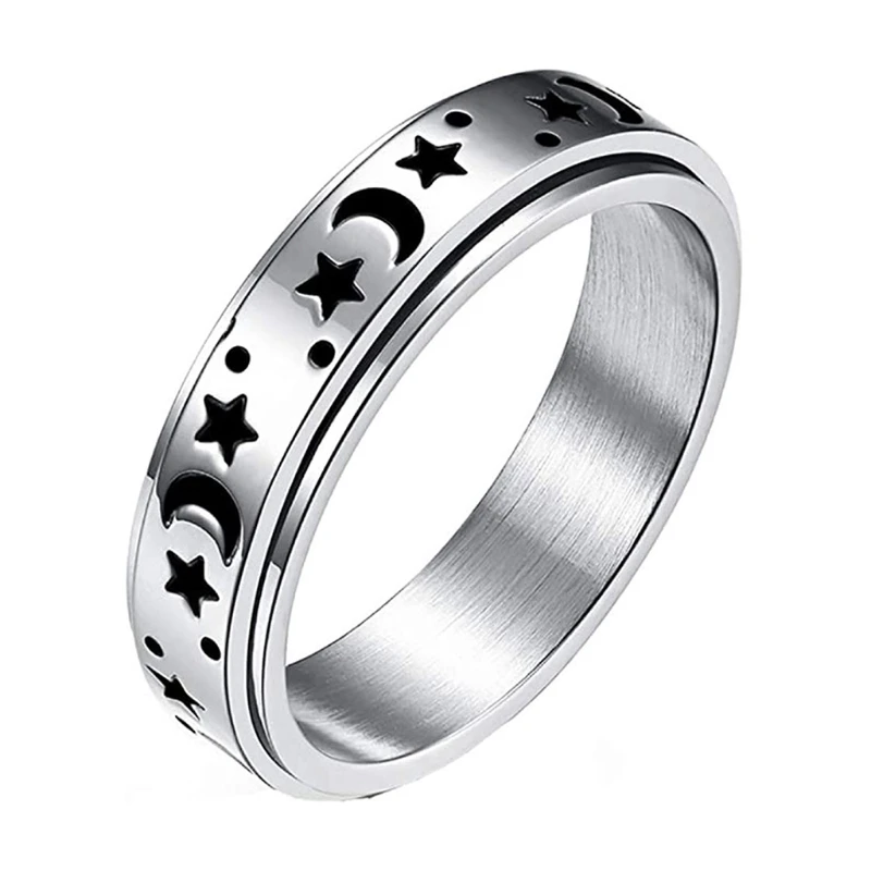 

Stainless Steel Anxiety Relief Stress Worry Ring Star Moon Spinning Rings