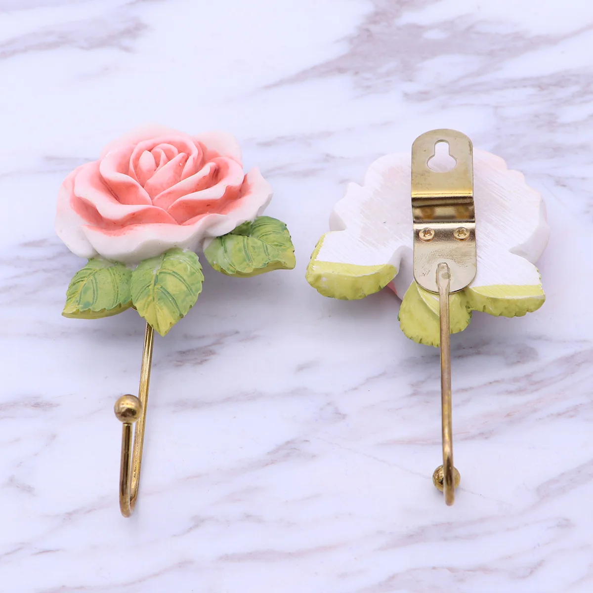 

2pcs Lovely Rose Decor Wall Mounted Towel Hanger Holder Organizer (Pink)