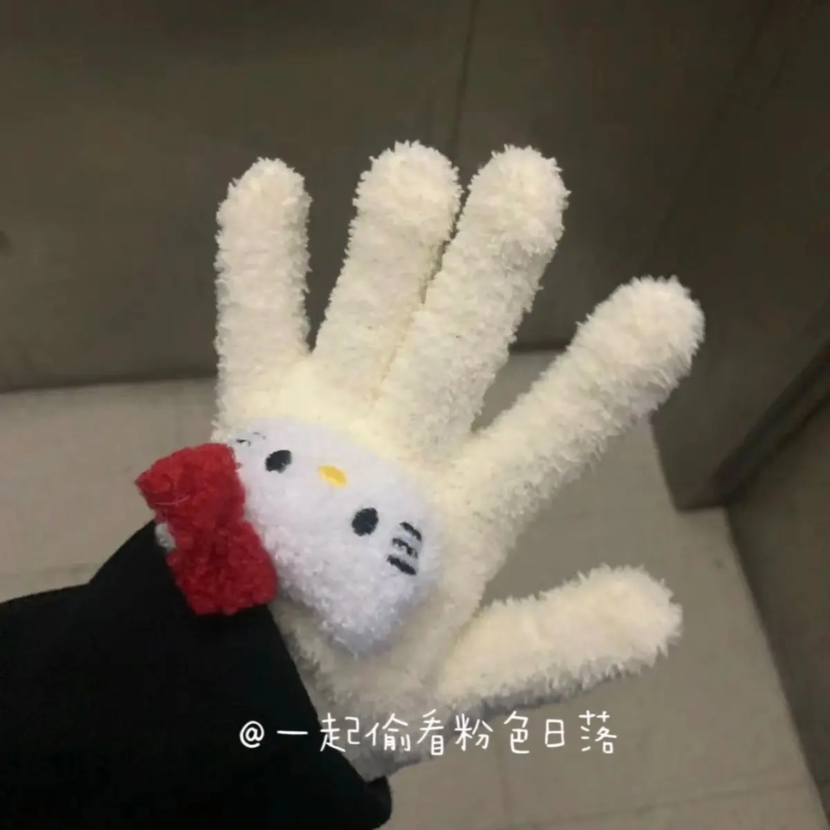 

Kawaii Sanrio Hello Kitty Warm Winter Coral Velvet Candy Color Autumn Winter Plush Five-Finger Student Cycling Gloves Girl Gift