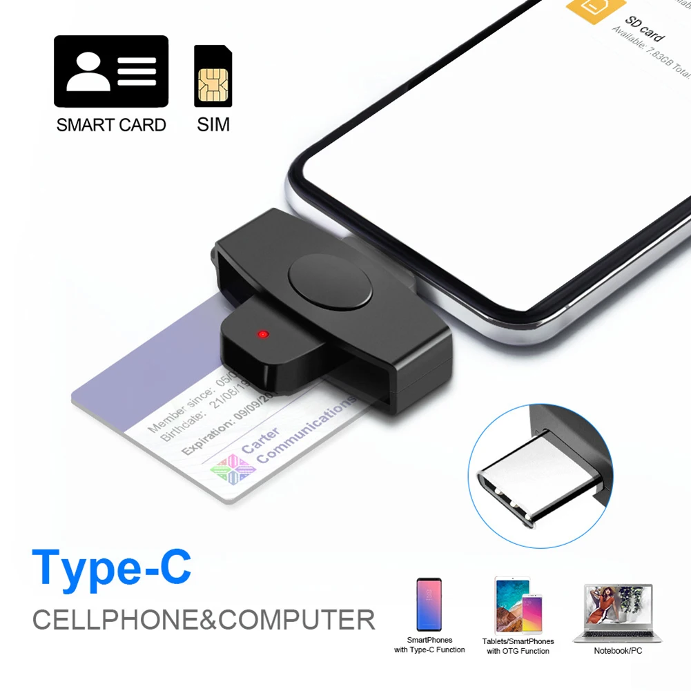 

USB Type C Smart Card Reader SIM Cloner Type-C Bank Tax Declaration DINE DNI Citizen IC Card ID Card Reader for Mac/Android IOS