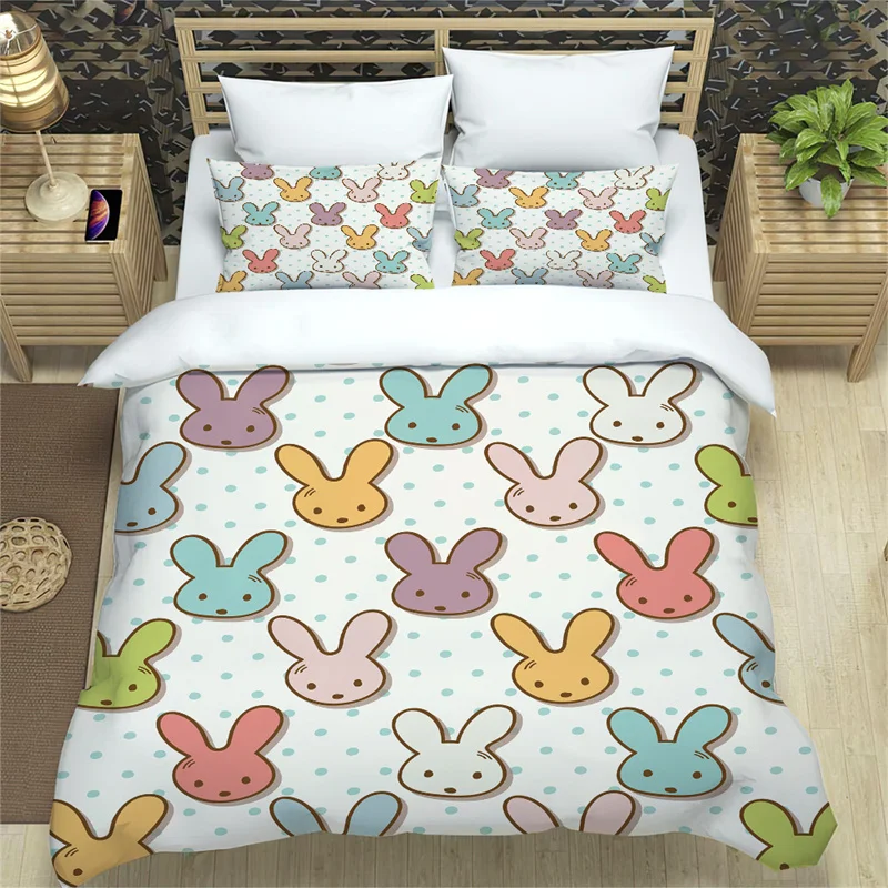 

Cute Rabbit Fox Print Queen Duvet Cover Set Soft Abstract Animal Pattern King Size Bedding Set Double Comforter Bedding Sets