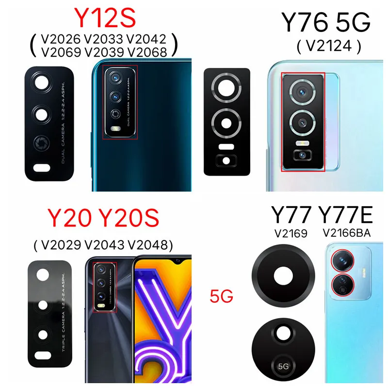 

Стеклянный объектив задней камеры для VIVO Y12S Y12A Y20 20S Y76 Y77 5G, замена с клейкой V2069 V2124 V2169 V2026 V2029 V2043