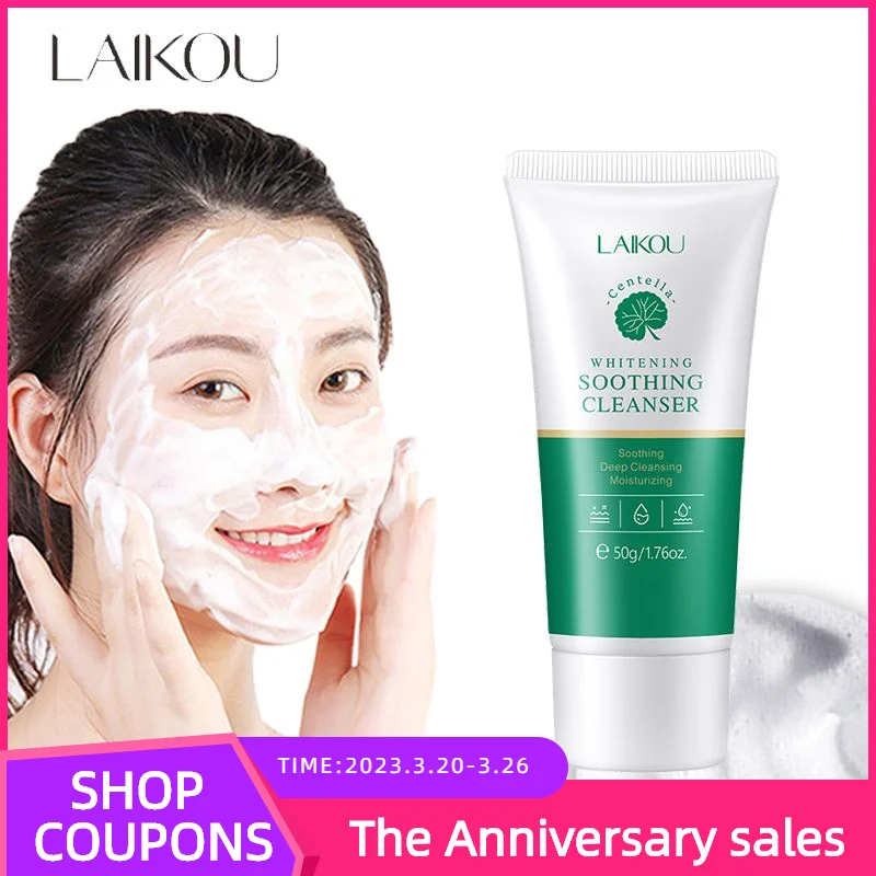 

LAIKOU 50g Centella Soothing Facial Cleanser Amino Acid Gentle Cleaning Whitening Oil-Control Moisturing Shrink Pores Skin Care