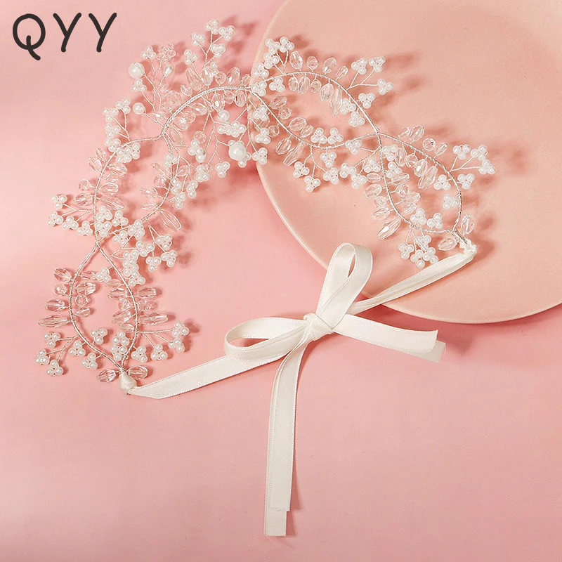 

QYY Crystal Pearl Headbands for Women Hair Accessories Wedding Silver Color Hairband Bridal Headpiece Party Hair Jewelry Gift