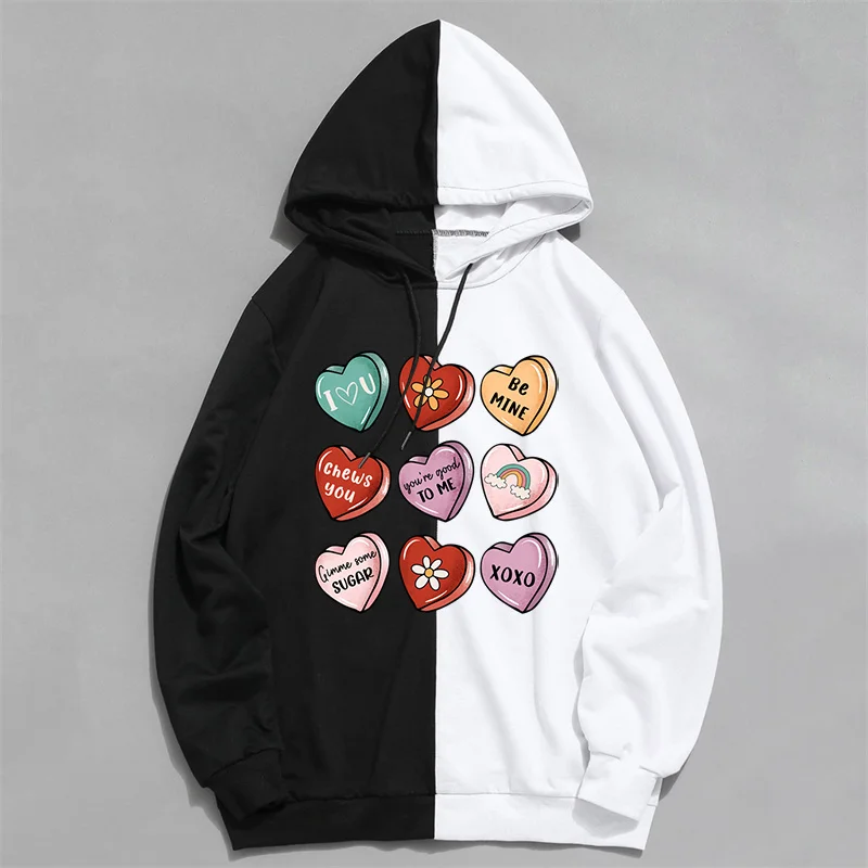 

Women Hoodie Love Heart Printed Hooded Hoodies Clothes Women Fleece Long Sleeve o Neck Loose Sweatshirt Girls Pullovers Winter