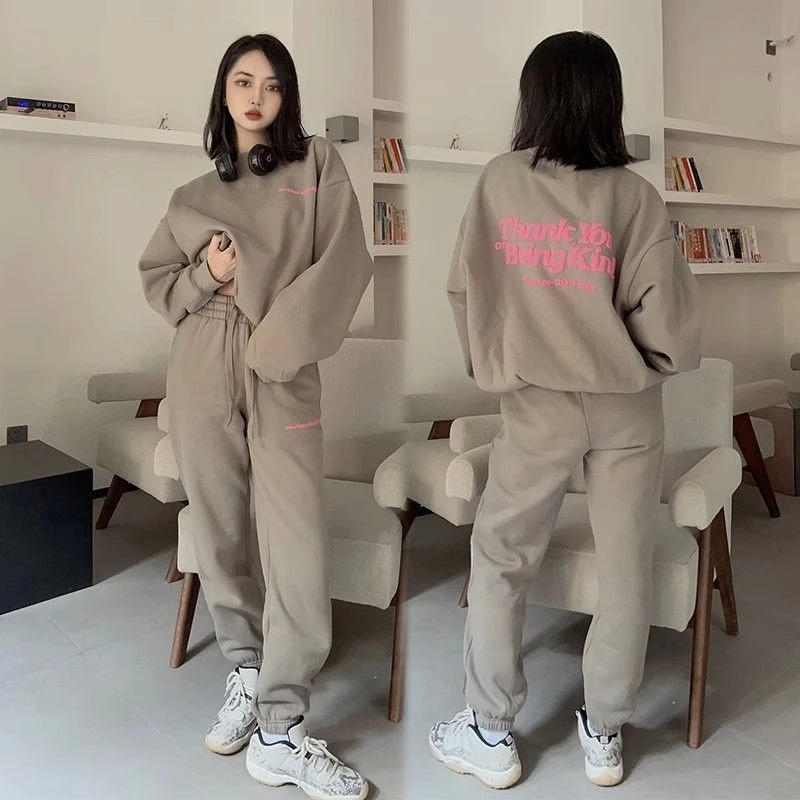 

Y2K sports two-piece set men women letters embroidery Netflix fashion tide set Ins street casual sweater set