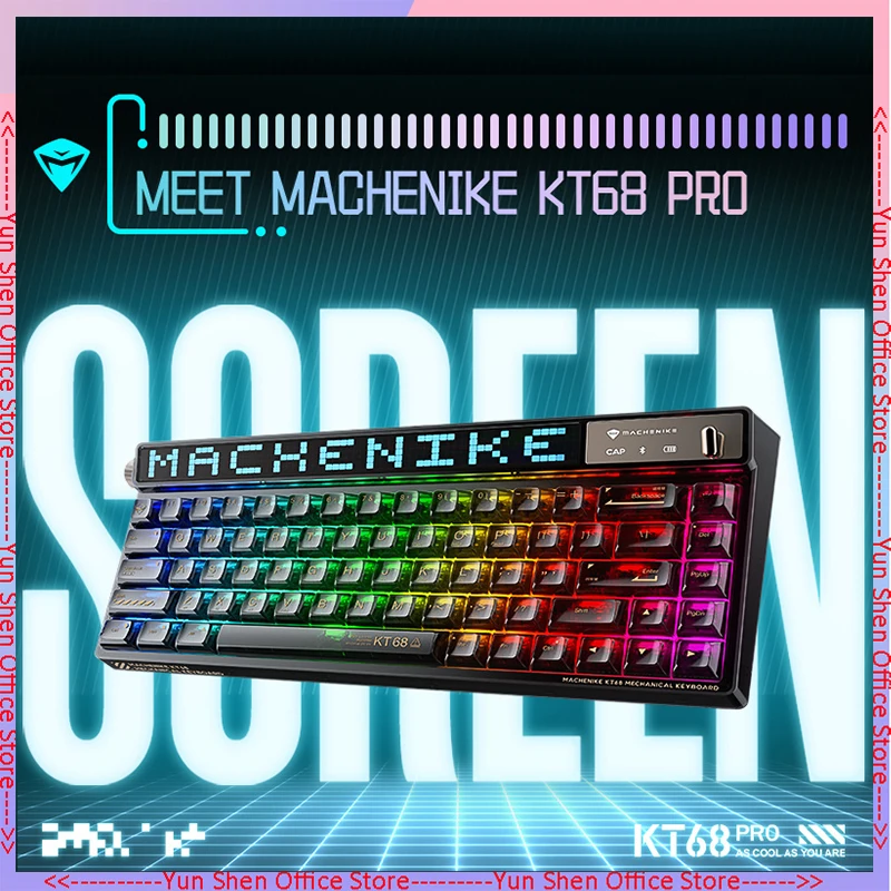 Механическая клавиатура Machenike KT68 Pro с экраном, 68 клавиш, горячая замена, регулируемая клавиатура, разноцветная, трехрежимная, беспроводная клавиатура для ПК и ноутбука