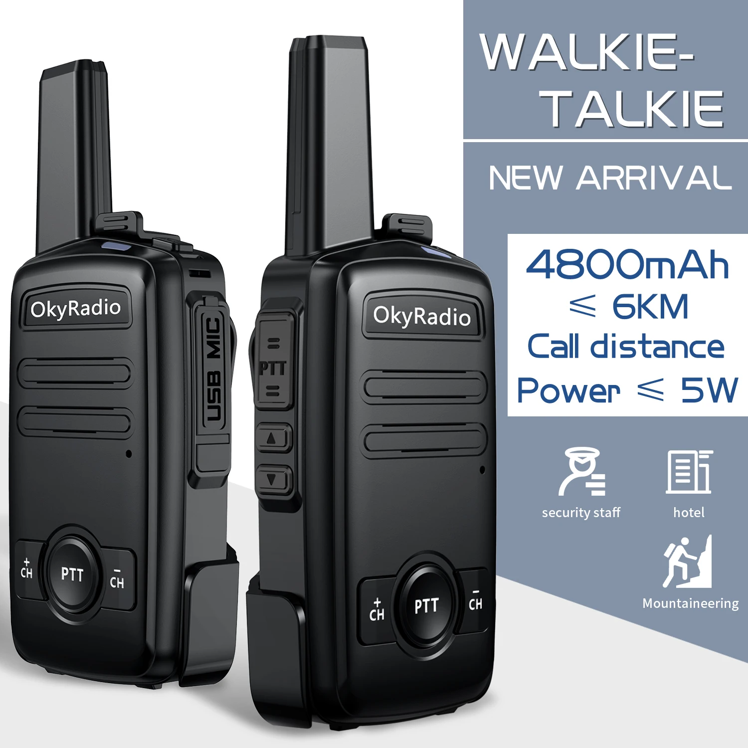 okyradio 4800mah large capacity 5w portable waterproof walkie talkie 6km call distance suitable for hotel construction sites free global shipping