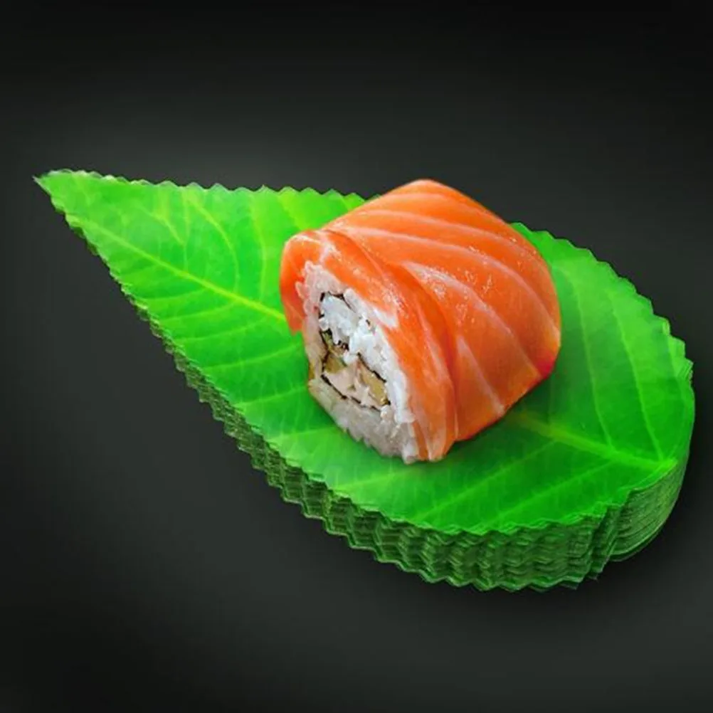 

200pcs Lifelike Sushi Decorative Leaves Sushi Dish Decors Green Leaf Japanese Sushi Decoration Leaves for Restaurant (Green)