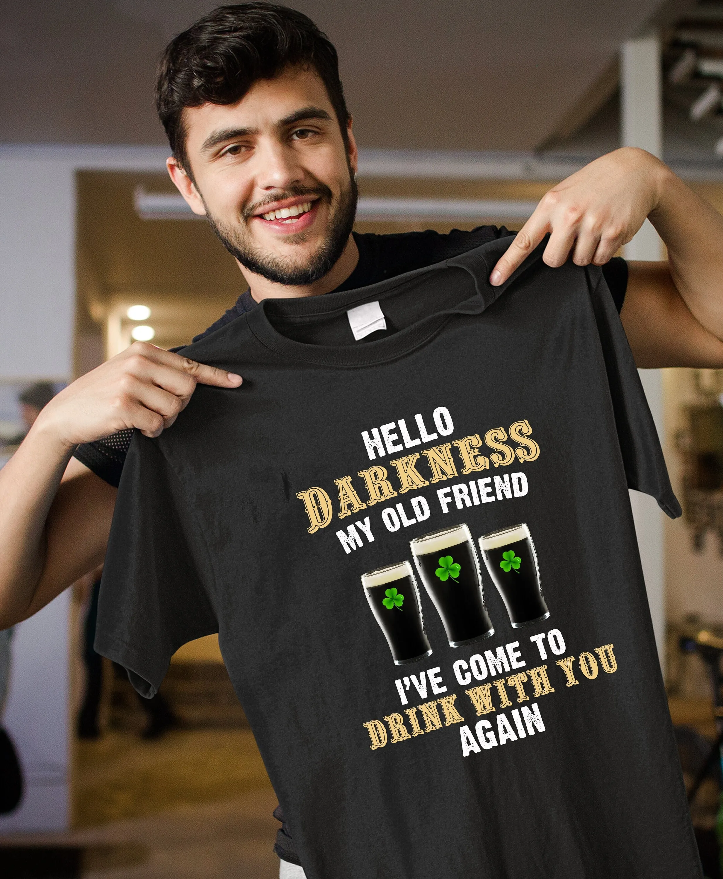 Hello Darkness My Old Friend День отца Дедушка Лучшая ирландская футболка для папы с круглым