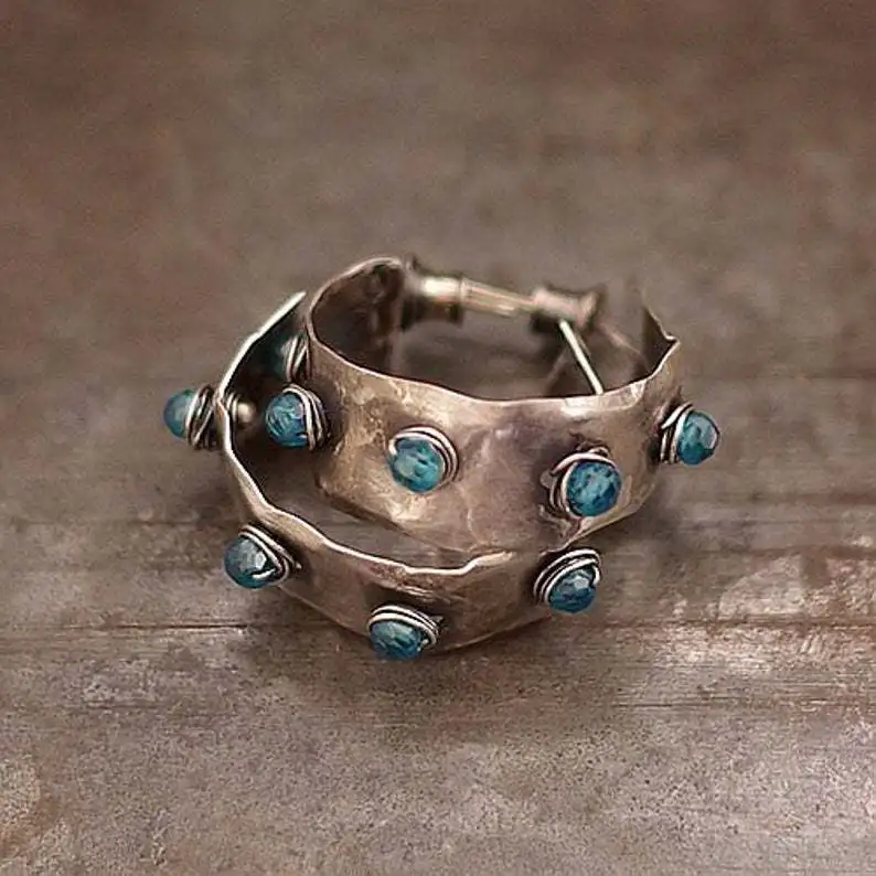 

Retro Silver Color Turquoise Earrings for Women Bohemian Ethnic Dangle Earrings Female Fashion Party Jewelry