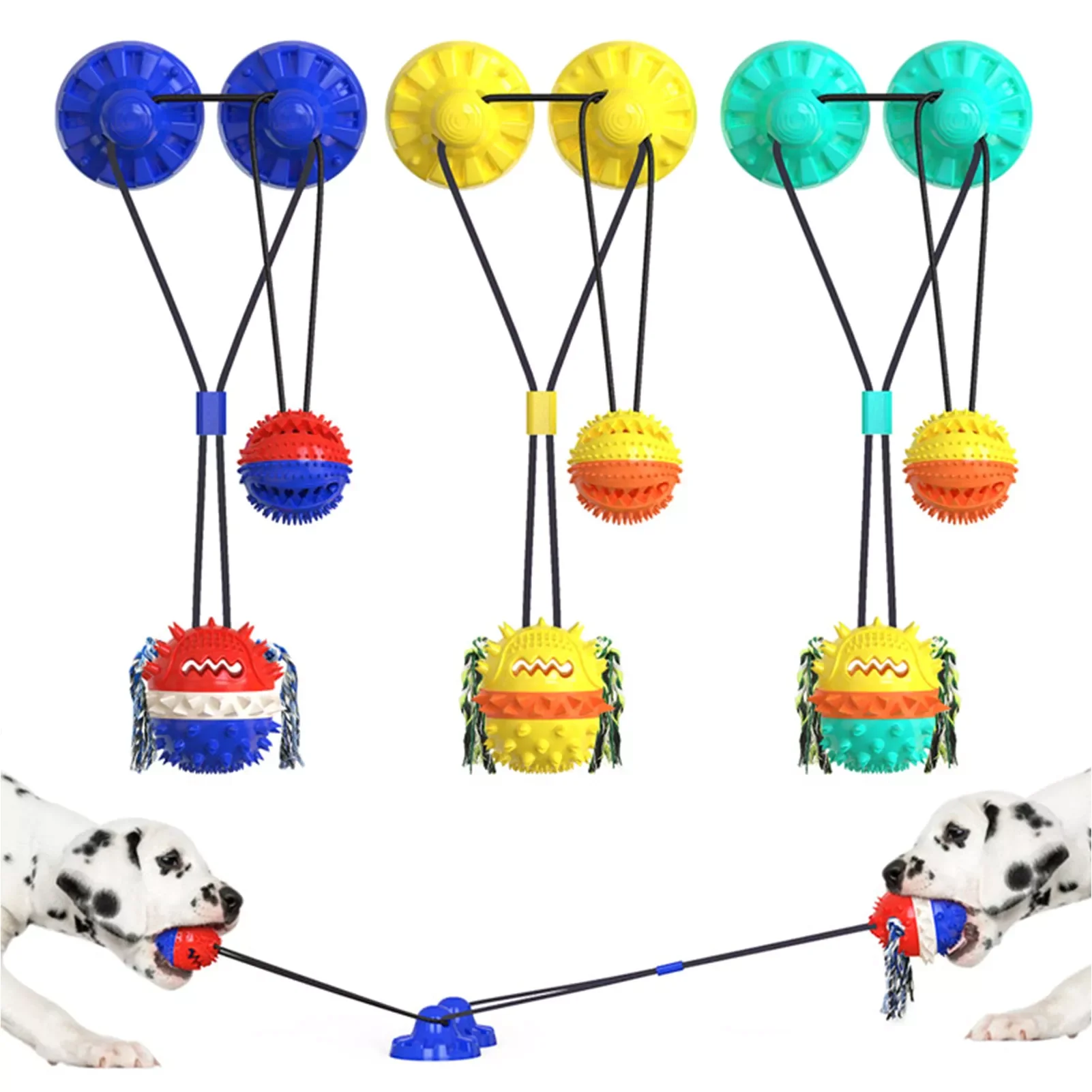 

NEW IN Dog Tooth Cleaning Chewing Tool Dog Chew Toys Indestructible Interactive Suction Cup Dog Tug Toy Puppy Ball Toys Molar Bi