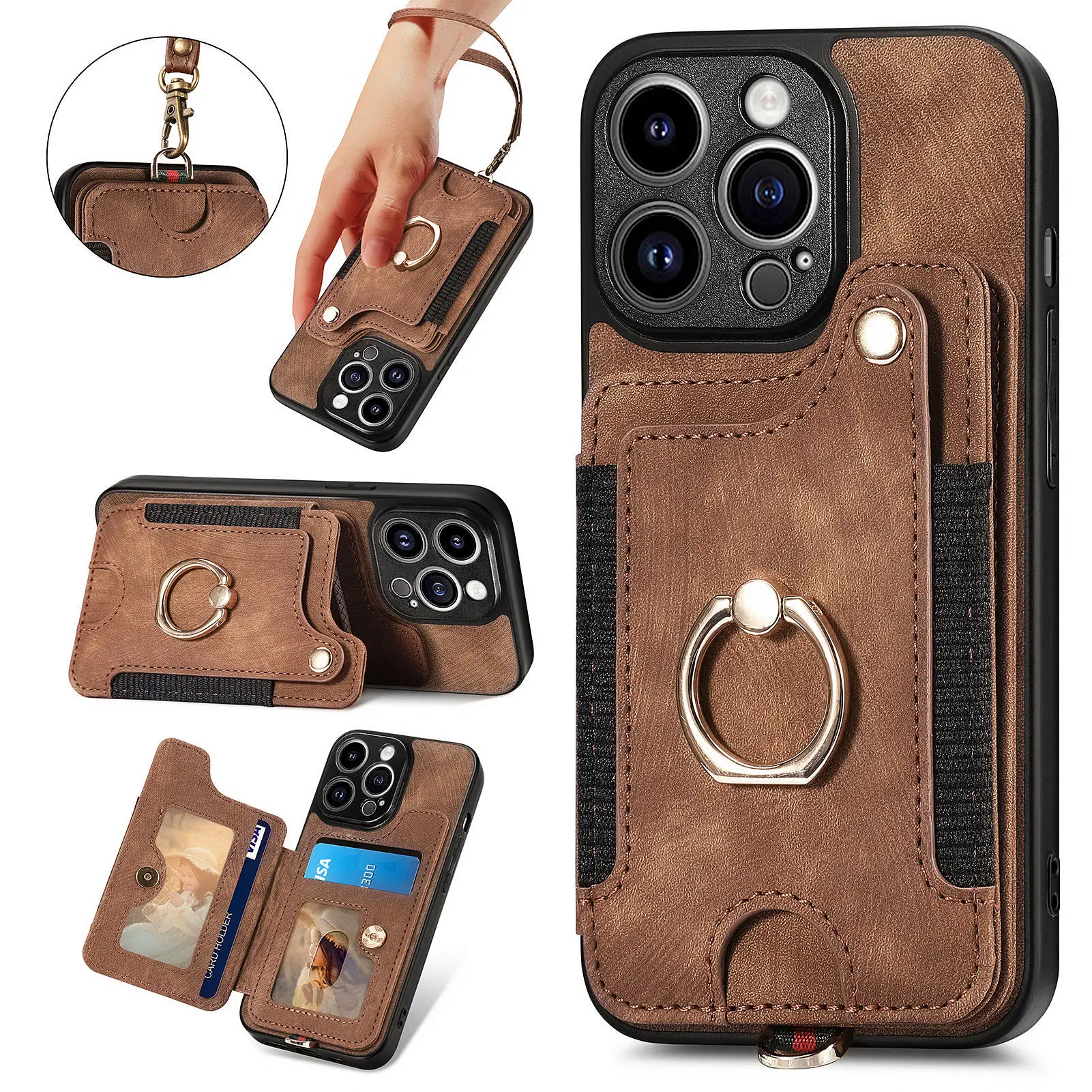 

Wallet Multi Card Slot Ring Holder Flip Leather Case for iPhone 14 11 12 13 Pro Max X XS XR 7 8 Plus Magnetic Stand Phone Cover
