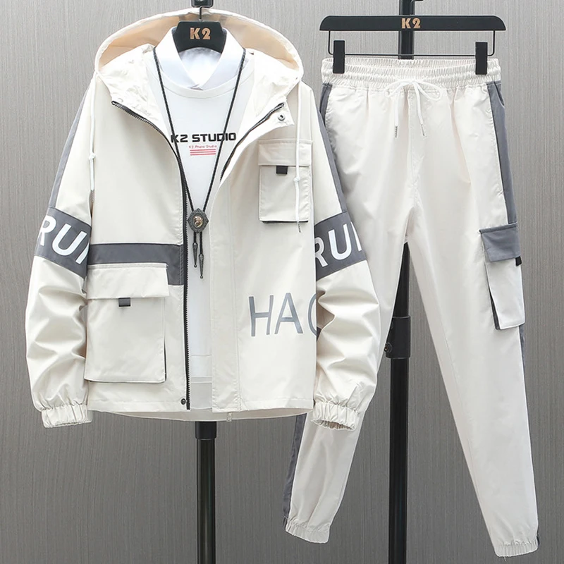 2022 Men's Hooded Tracksuit  Brand New Streetwear Patchwork Men's Sets 2 Piece Jacket+Pants Casual Sport Suit Plus Size 8XL