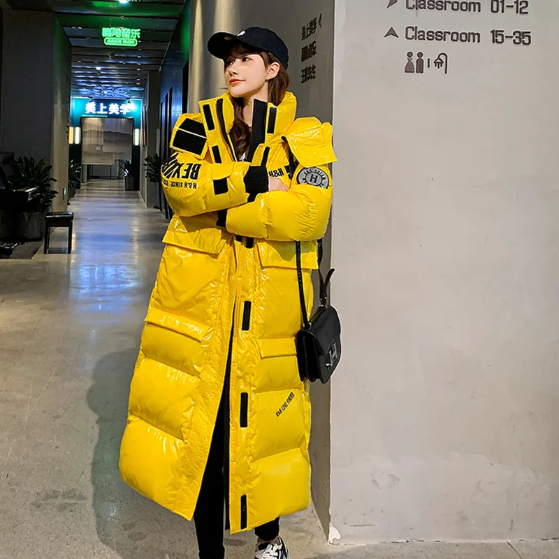 Fashion Winter Coats Long Reflective Jackets Warm Parkas Female Glossy Winter Jacket Women Hooded Casual Waterproof Overcoat Ins