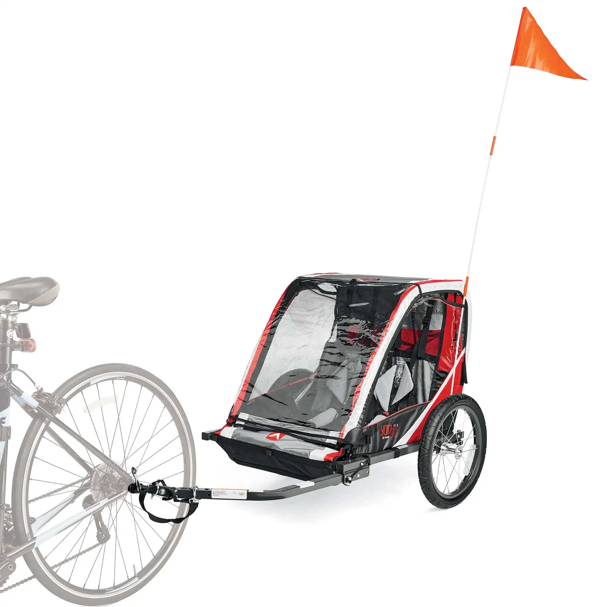 

Deluxe Bicycle Trailer for 2-Children up to 50 lbs each, model T2 color Red, max capacity 100 lbs