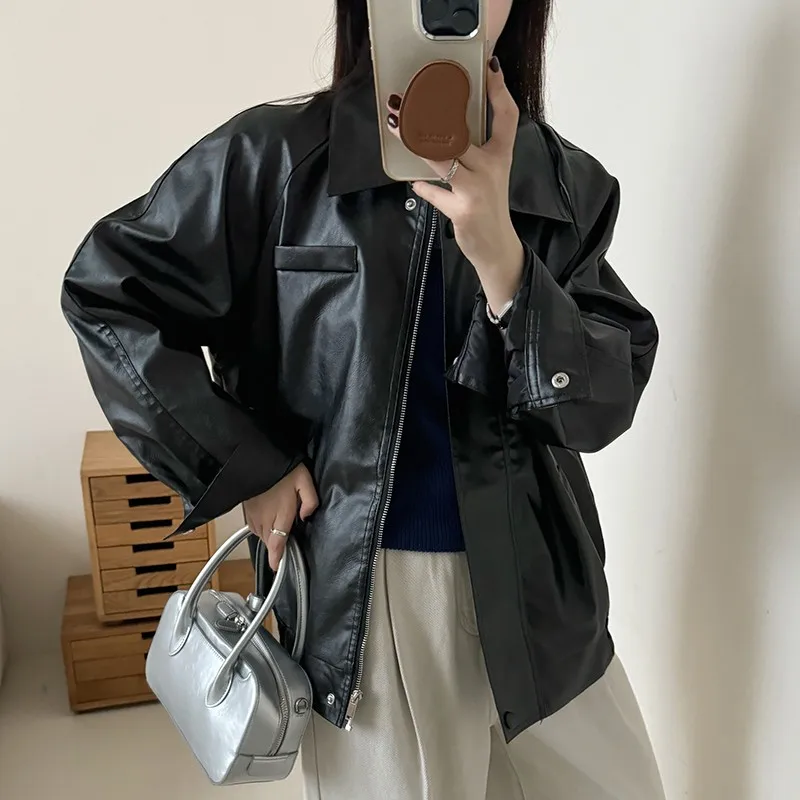 Повседневные куртки из искусственной кожи женские новые поступления 2024 осенние