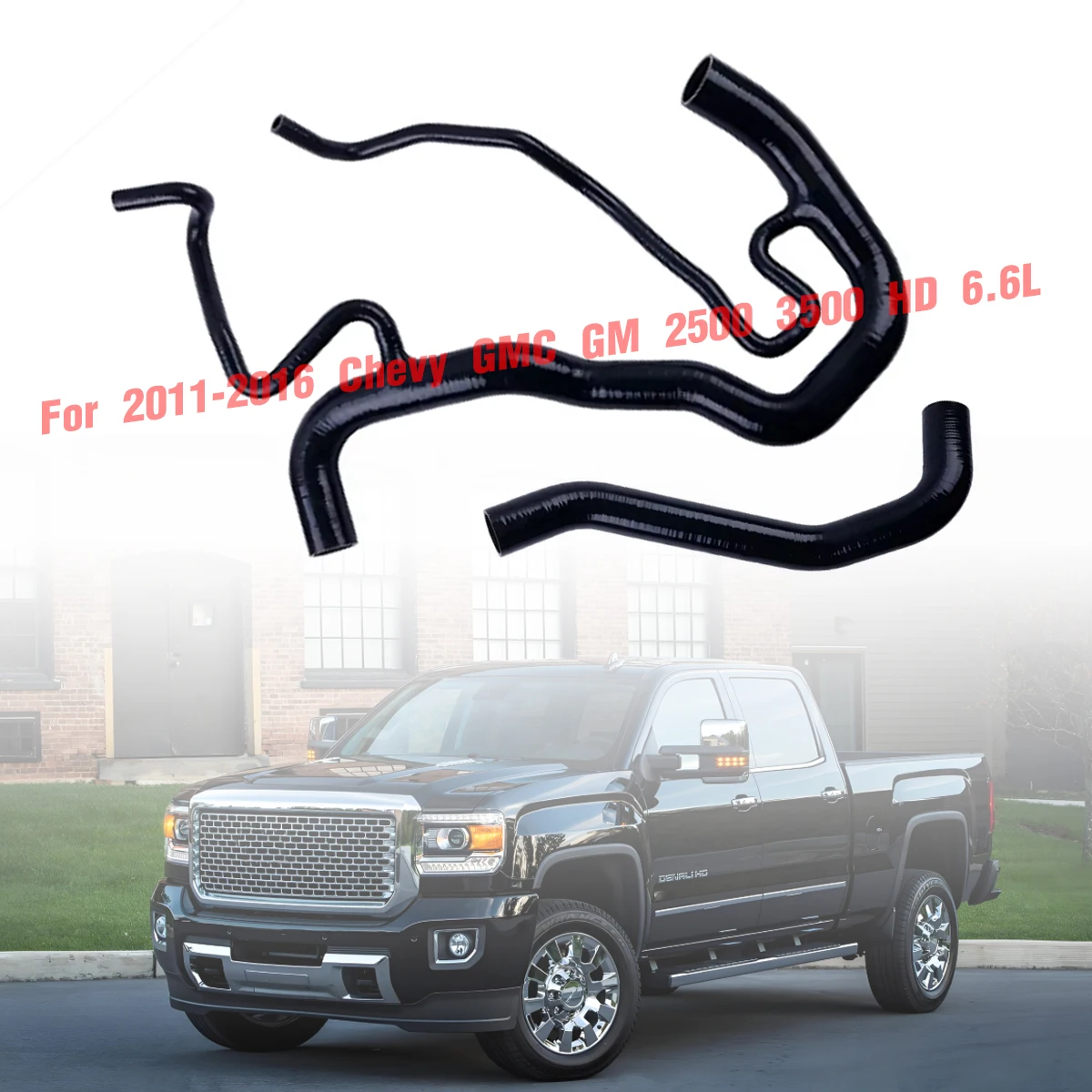 Фото 2 шт. черные для 2011-2016 Chevy GMC GM 2500 3500 HD 6,6L Duramax Diesel силиконовый верхний и нижний комплект шлангов охлаждающей жидкости радиатора №1