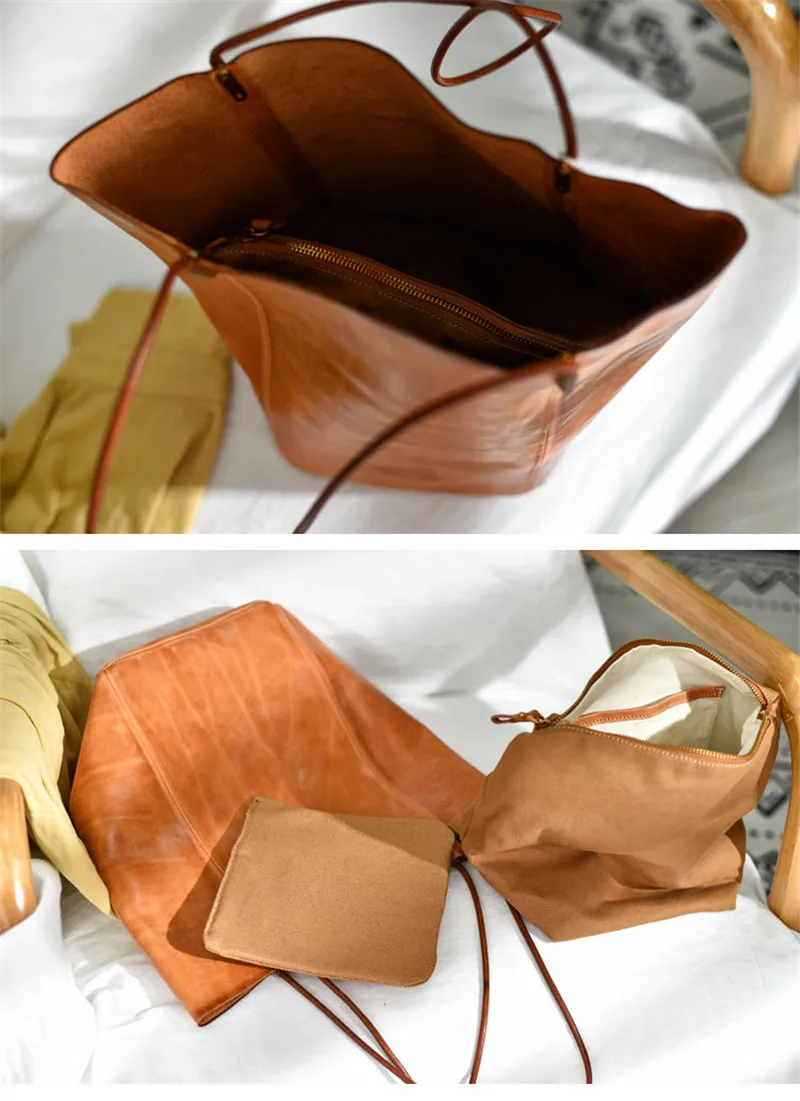 Vintage designer handmade Genuine leather female handbag fashion luxury natural first layer cowhide women tote shoulder bag