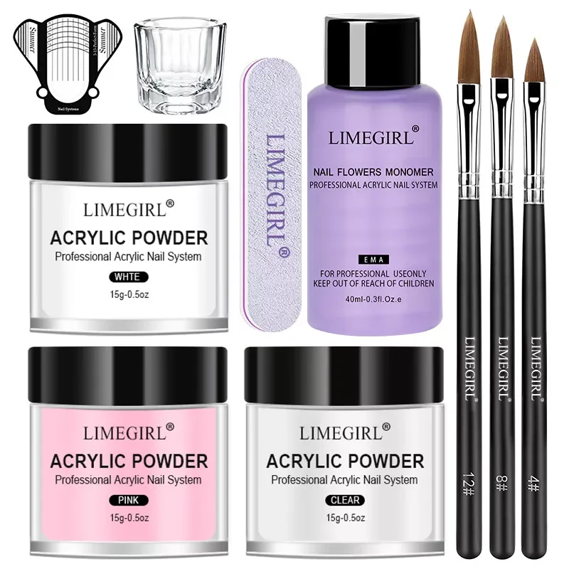 

New Gel Nail Polish Set Nail Kit Acrylic Powder and Liquid Set with Nail Brush Nails Art Decoration Extension Manicure Tools