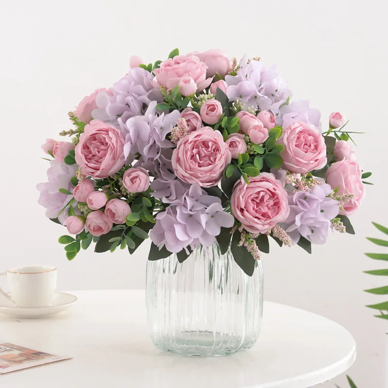 

Simulation Flowers Silk Hydrangea Peony Bouquet Hotel Restaurant Decor Fake Flower Artificial Peonies Floral Wedding Decoration