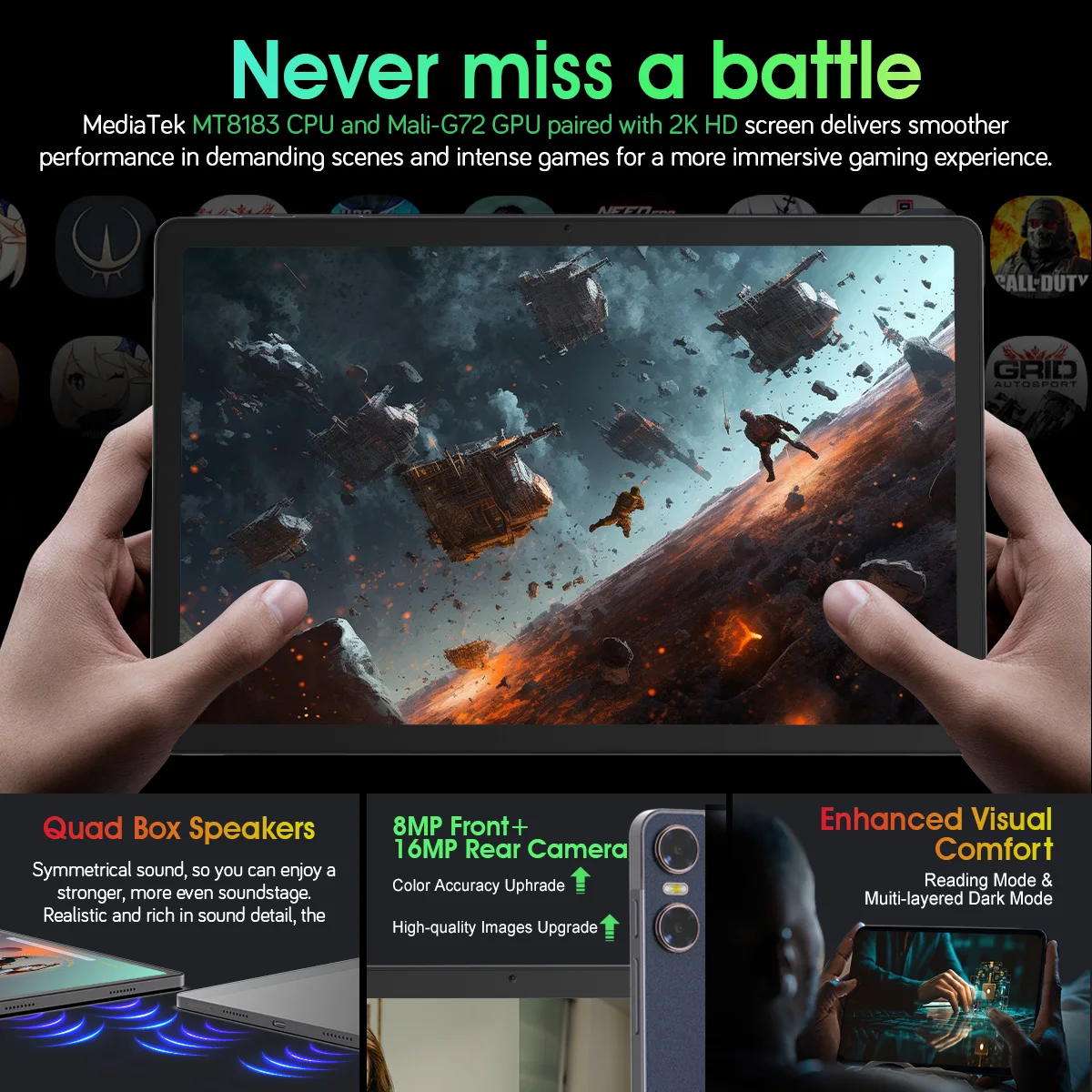 Планшет Hot Pepper 8 ГБ ОЗУ + 256 ПЗУ 10 95 дюйма 2K IPS Full HD MT8183 МП 16 8000 мАч Android 12