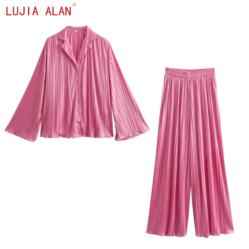 

Autumn New Women Tailored Collar Pressed Pleat Shirt Female Long Sleeve Blouse Casual Loose Tops LUJIA ALAN B2628
