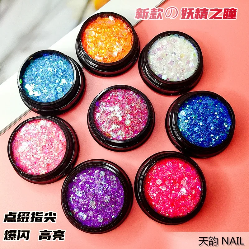 

Новинка 2022, блестящая Милая маникюрная пудра с блестками и градиентом в виде волшебных глаз, разные размеры, украшения для ногтей с кристалл...