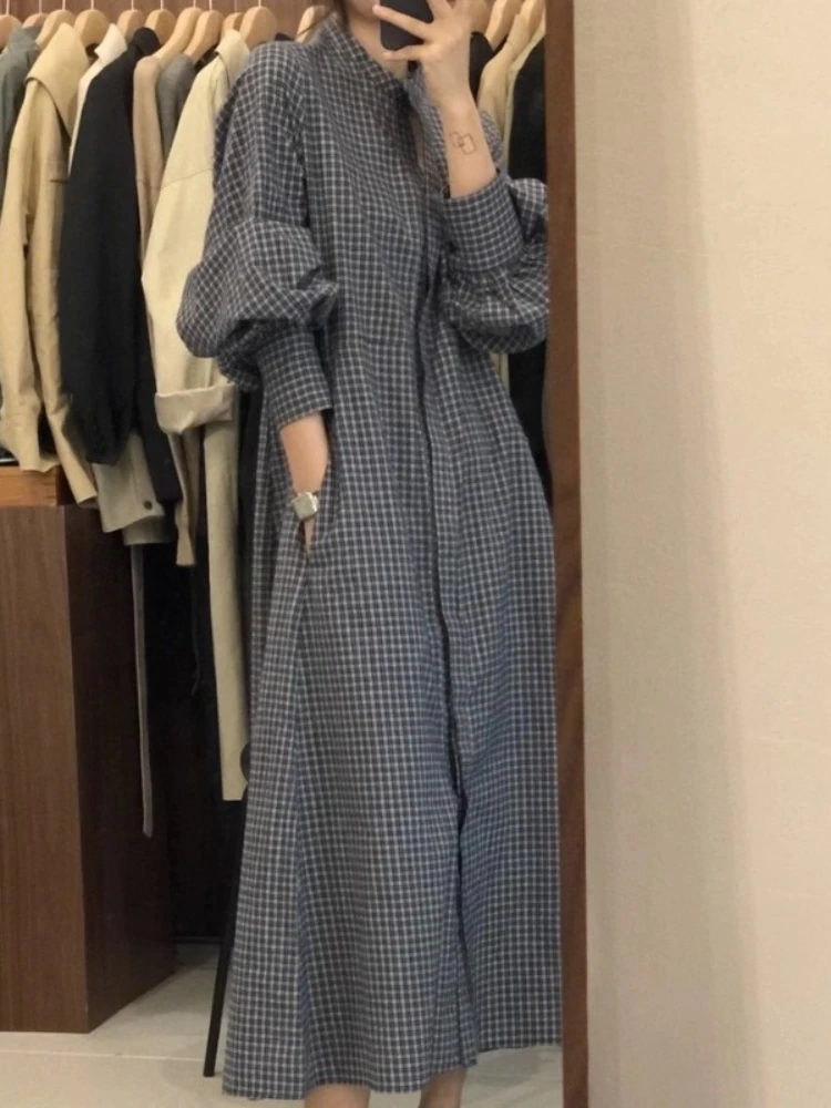 

Spring Autumn Dresses for Women 2022 Round Neck Plaid Shirt Long Sleeve Elegant Dresses for Women Long Dresses Women Clothing