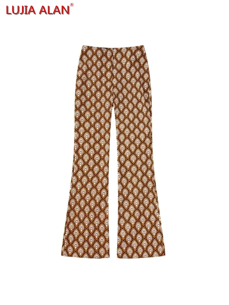 

Women Floral Print Flare Pants Hot Sale Female High Waist Loose Trousers Casual Streetwear LUJIA ALAN P3132