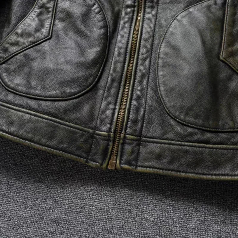 Американская кожаная куртка мужская мотоциклетная ретро потертая графитовая
