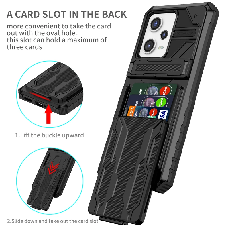 

For Redmi Note 12 Pro 5G Case Note12 Armor Shockproof Card Slot Phone Cases for Xiaomi Redmi Note 12 Pro+ Plus Stand Back Cover