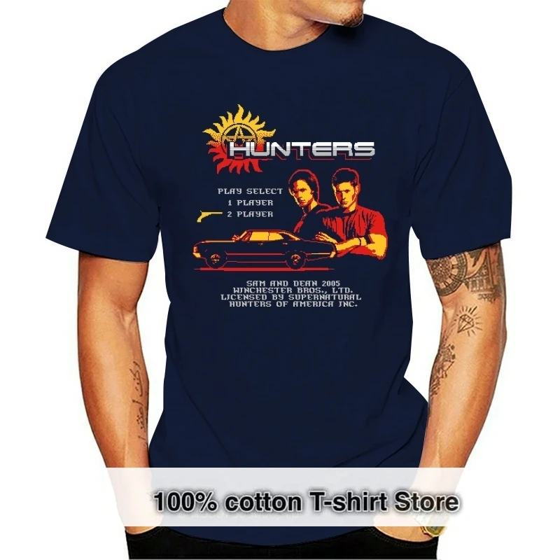 

Сверхъестественная Мужская футболка Sam с Дином винчестера охотников братьев 67 Импала (M L)