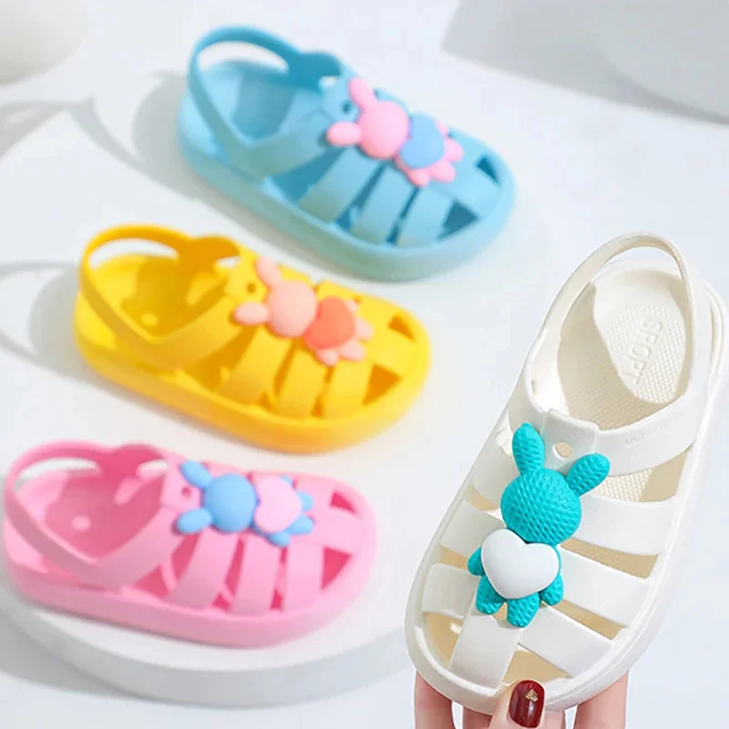 

Летняя обувь для маленьких девочек 1-7 лет, детская обувь, модные милые детские сандалии принцессы с 3D Кроликом, мягкие дышащие босоножки для девочек, малышей