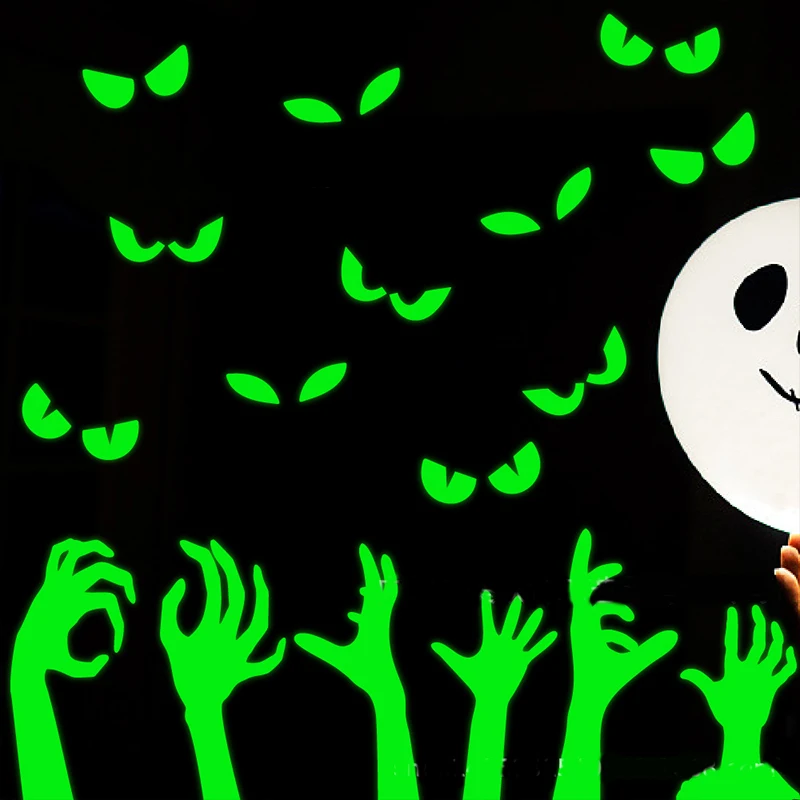 

Наклейки на стену для вечевечерние НКИ на Хэллоуин, креативные забавные светящиеся наклейки с тыквой, зеленым Пауком, светящиеся наклейки