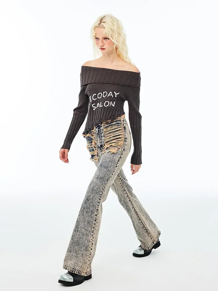 Топ со скошенными открытыми плечами женский облегающий пуловер популярный