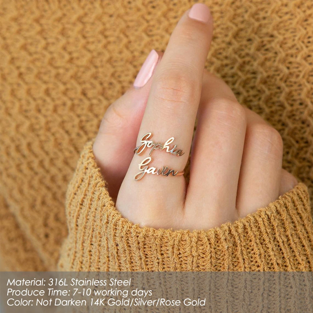 Orazio Customized Name Ring for Women 14K Gold Personalized Letter Stainless Steel Rings Jewelry Support Wholesale Dropshipping